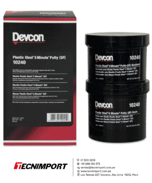 DEVCON PLASTIC STEEL 5-MIN PUTTY (SF) 10240 RESINA DE ACERO DE FRAGUADO RÁPIDO resistente al desgaste para efectuar reparaciones de emergencia a temperaturas bajas de hasta 4°C.